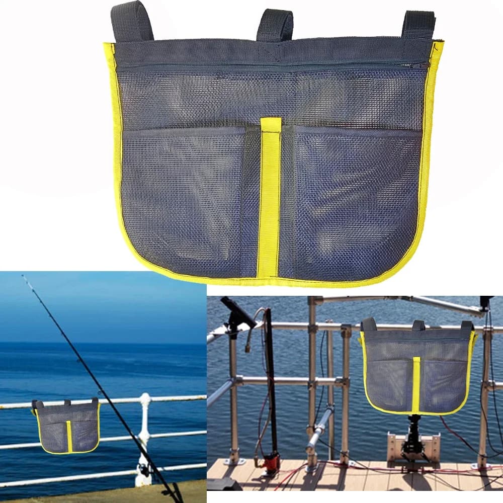 Anti-UV Boat Fishing Dock Rail Mesh Pouch Storage Bag for Kayak Marine Yacht Boat Fishing Handrail Stash Pocket