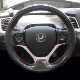For Honda Civic Civic 9 2012 2013 2014 2015 DIY Hand-Stitched Black Genuine Leather Carbon Fiber Car Steering Wheel Cover