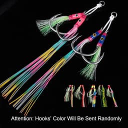 TEASER 5pairs Double Eyes Jig Hook Slow Jigging Hook Colorful Feathers Hook Fishing Jighook Assis Hooks Saltwater Pike Fishhooks