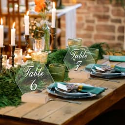 10Pcs Acrylic Wedding Table Number Sign DIY Blank Clear Display Signs with Wooden Base for Wedding Party Event Table Decoration