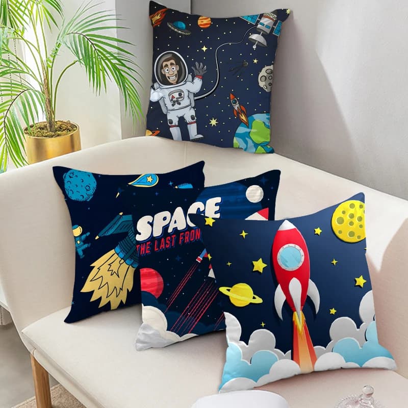 Cartoon Astronaut Rocket Spaceship Sofa Home Bedroom Decoration Pillowcase Kids Room Space Theme Cushion Cover