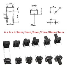 20/50Pcs Black 6 x 6mm Micro Tactile Switch Momentary Tact Switch 6*6*4.3mm/5mm/6mm/7mm/8mm/9mm Middle 2Pin Push Button Switches
