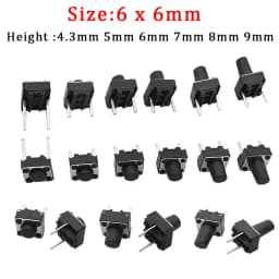 20/50Pcs Black 6 x 6mm Micro Tactile Switch Momentary Tact Switch 6*6*4.3mm/5mm/6mm/7mm/8mm/9mm Middle 2Pin Push Button Switches