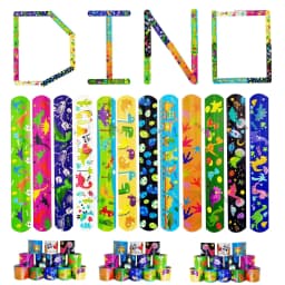 12pcs Cartoon Dinosaur Slap Bracelets Gifts Dinosaur Party Decoration Kids Boys Happy Jungle Safari Dino Birthday Party Favors
