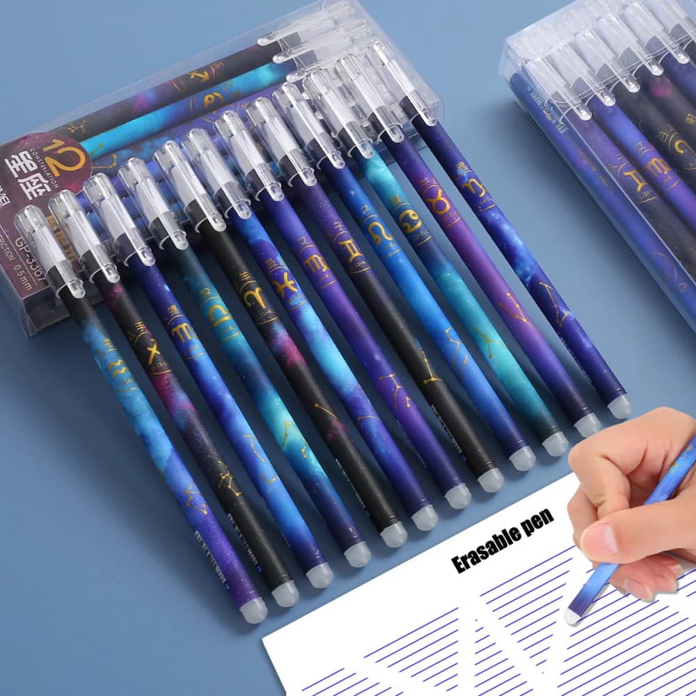 6Pcs/Set Constellation Erasable Gel Pen 0.5mm Kawaii Blue Black Ink Writing Pens Washable Handle for School Office Stationery