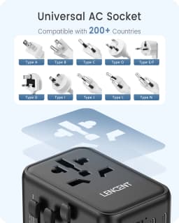 LENCENT 65W/45W/30W GaN Universal Travel Adapter with USB-A and Type C Fast Charging Power Adapter EU/UK/USA/AUS Plug for Travel