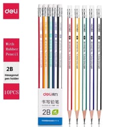 Deli 10pc/Lot 2B HB Wooden Pencil Lapices with Eraser for Student Children Drawing Writing Lapiz for School Stationery Supplies