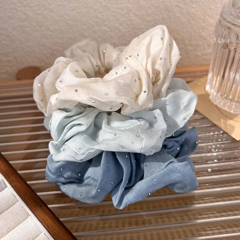 Korean Style Crystal Hair Scrunchies Summer Blue White Solid Color Hair Rope Simple Elastic Head Band Hair Tie Women Rubber Band