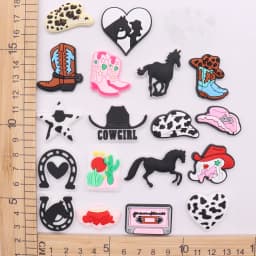 1-18pcs Boots Cowboy Hat Cactus Boys Girls Shoe Charms for Bracelets Sandals PVC Adult Shoes Button Accessories