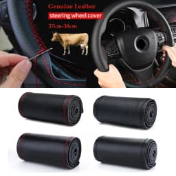 Genuine Leather Steering Wheel Cover Anti-Slip Braiding Cover For Steering Wheel Cowhide 37cm-38cm Steering Wheel Protector