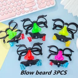 Funny Clown Nose Mustache Glasses Whistle Costume Ball Round Frame False Nose Blow Out Dragon Joke Trick Party Favors Toys