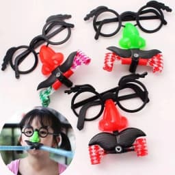 Funny Clown Nose Mustache Glasses Whistle Costume Ball Round Frame False Nose Blow Out Dragon Joke Trick Party Favors Toys