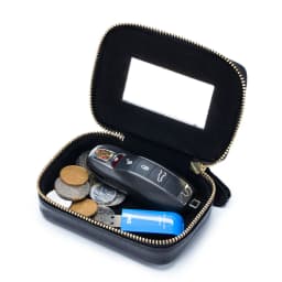 Lady Genuine Leather Lipstick Square Small Bag with Mirror Cowhide Cute Makeup Bag for Women's Jewelry Box Mini Coin Storage Bag