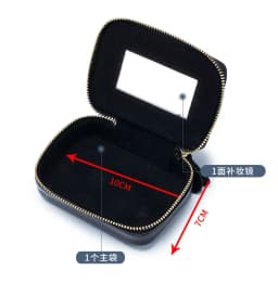 Lady Genuine Leather Lipstick Square Small Bag with Mirror Cowhide Cute Makeup Bag for Women's Jewelry Box Mini Coin Storage Bag
