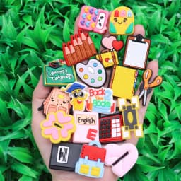1pcs PVC Shoe Charms Folder Book Graduation School Bus Teacher Schoolbag Sandals Shoes Decoration Fit Wristbands Kid Party Gift