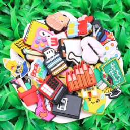 1pcs PVC Shoe Charms Folder Book Graduation School Bus Teacher Schoolbag Sandals Shoes Decoration Fit Wristbands Kid Party Gift