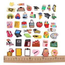 1pcs PVC Shoe Charms Folder Book Graduation School Bus Teacher Schoolbag Sandals Shoes Decoration Fit Wristbands Kid Party Gift
