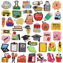 1pcs PVC Shoe Charms Folder Book Graduation School Bus Teacher Schoolbag Sandals Shoes Decoration Fit Wristbands Kid Party Gift