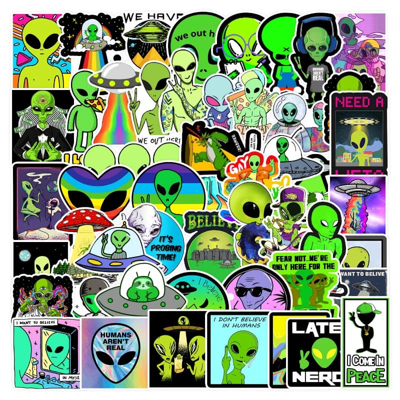 10/25/50pcs Cartoon Alien ET Graffiti Stickers for DIY Luggage Water Bottle Phone Laptop Guitar Scrapbook Helmet Car Wall Decal