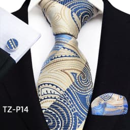 Floral Blue Ties For Men Wedding Party Business Man Tie Handkerchief Brooch Cufflinks Set Men Accessories Gravata