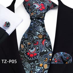 Floral Blue Ties For Men Wedding Party Business Man Tie Handkerchief Brooch Cufflinks Set Men Accessories Gravata