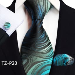 Floral Blue Ties For Men Wedding Party Business Man Tie Handkerchief Brooch Cufflinks Set Men Accessories Gravata