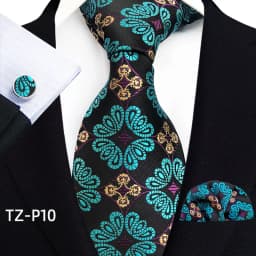 Floral Blue Ties For Men Wedding Party Business Man Tie Handkerchief Brooch Cufflinks Set Men Accessories Gravata