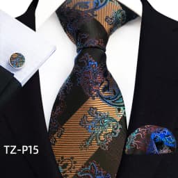 Floral Blue Ties For Men Wedding Party Business Man Tie Handkerchief Brooch Cufflinks Set Men Accessories Gravata