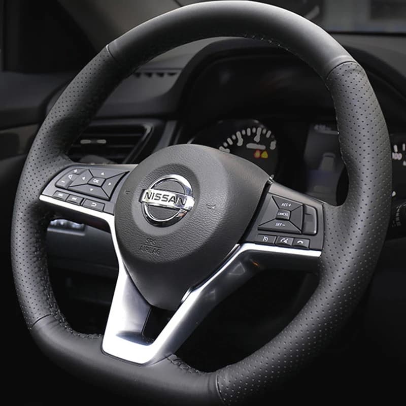 Black Artificial leather Car Steering Wheel Cover For Nissan Leaf 2018 Rogue (Sport) 2017-2019 X-Trail 2017-2019 Qashqai 2018