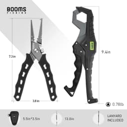 Booms Fishing G5F7 Fishing Pliers and Fish Gripper Compose Tools Set with Lanyard Sheath Anti-Rust Anti-Corrosion Safer For Fish