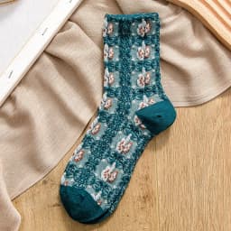Fashion Harajuku Retro Woman Floral Vintage Socks Novelty Ethnic Print Kawaii Cute Cotton Casual Breathable Ladies Girls Funny