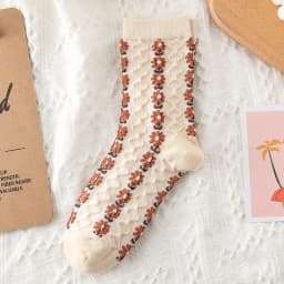 Fashion Harajuku Retro Woman Floral Vintage Socks Novelty Ethnic Print Kawaii Cute Cotton Casual Breathable Ladies Girls Funny