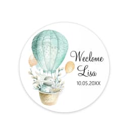 Custom Welcome Baby Hot Air Balloon Animals Birthday Party Labels Favors Round Sticker Baby Shower Personalise Travel Sticker