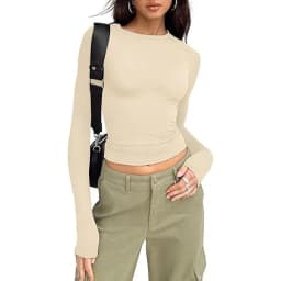 1pcs Four Seasons Fashion Senior Women T-shirt Long Sleeve Crew Neck Solid Slim Fit Tee Ladies Crop Top  Daily Streetwear Camis