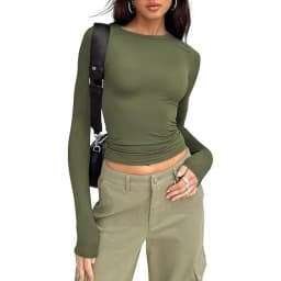 1pcs Four Seasons Fashion Senior Women T-shirt Long Sleeve Crew Neck Solid Slim Fit Tee Ladies Crop Top  Daily Streetwear Camis