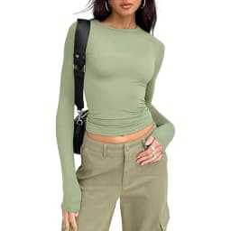 1pcs Four Seasons Fashion Senior Women T-shirt Long Sleeve Crew Neck Solid Slim Fit Tee Ladies Crop Top  Daily Streetwear Camis