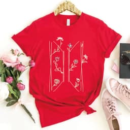 Floral Logo T-Shirt Kpop Fan Apparel Korean Shirts Kpop Vintage Harajuku Fashion Y2K Men Women Short Sleeves Tops Fans Gift