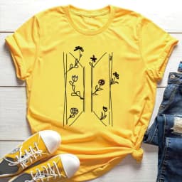 Floral Logo T-Shirt Kpop Fan Apparel Korean Shirts Kpop Vintage Harajuku Fashion Y2K Men Women Short Sleeves Tops Fans Gift