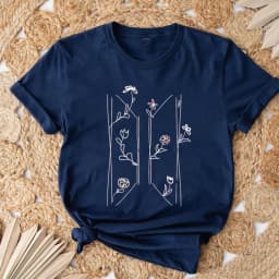 Floral Logo T-Shirt Kpop Fan Apparel Korean Shirts Kpop Vintage Harajuku Fashion Y2K Men Women Short Sleeves Tops Fans Gift