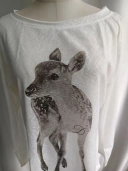 Women Off Shoulder Long Sleeve T‑Shirt Deer Animal Print Loose Casual Thin Cotton Slash‑Neck Oversized Tops