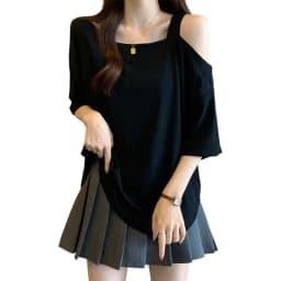 Large Size Women's Clothing Summer New Solid Color Loose and Thin Age Reduction Irregular Off-the-shoulder Short-sleeved T-shirt