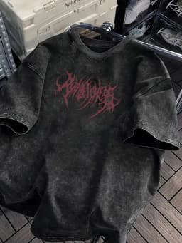 Vintage Acid Wash Powerfulness Gothic Metal Font Graphic T-Shirt Oversized Streetwear Casual Cotton Tops for Men Women