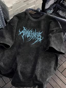 Vintage Acid Wash Powerfulness Gothic Metal Font Graphic T-Shirt Oversized Streetwear Casual Cotton Tops for Men Women