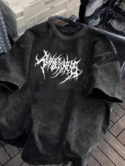 Vintage Acid Wash Powerfulness Gothic Metal Font Graphic T-Shirt Oversized Streetwear Casual Cotton Tops for Men Women