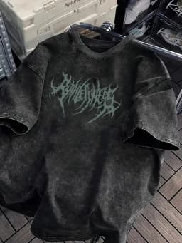 Vintage Acid Wash Powerfulness Gothic Metal Font Graphic T-Shirt Oversized Streetwear Casual Cotton Tops for Men Women