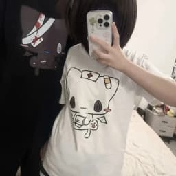 Women T Shirts Cartoon Printed Funny Couple Sweet Short Sleeve O Neck Loose Y2k Harajuku Tops Female Casual Tshirt