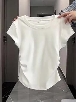 Women Summer Short Sleeved Top for Fashion Versatile Base Shirt Slim Fit Round Neck T-shirt Casual and Sexy Breathable and Cool