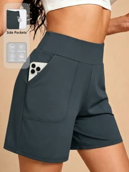 Bermuda Shorts for Women with Pocket Womens High Waisted Long Shorts for Running Workout Athletic