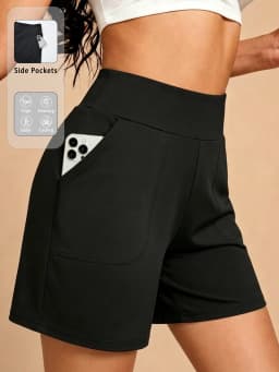 Bermuda Shorts for Women with Pocket Womens High Waisted Long Shorts for Running Workout Athletic