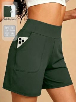 Bermuda Shorts for Women with Pocket Womens High Waisted Long Shorts for Running Workout Athletic